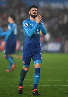 Swansea City V Arsenal 2017-18 Prints: Euphoric Olivier Giroud: Arsenal's Swansea Victory Celebration