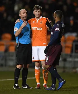 Blackpool V Arsenal - FA Cup 2019 Prints: FA Cup Third Round: Referee Mike Dean Speaks with Alexandre Lacazette and Paudie O'Connor during Blackpool vs