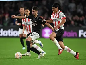 PSV Eindhoven V Arsenal 2022-23 Prints: Fabio Vieira Breaks Past PSV's Erick Gutierrez in Arsenal's UEFA Europa League Clash
