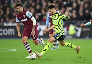 West Ham United V Arsenal - Carabao Cup 2023-24 Prints: Fabio Vieira vs Lucas Paqueta: Battle in the Carabao Cup - West Ham United vs Arsenal
