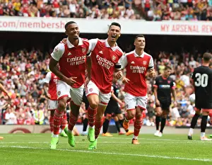 Arsenal V Sevilla - Emirates Cup 2022 Prints: Five-Goal Frenzy: Jesus and Martinelli's Euphoric Emirates Cup Celebration