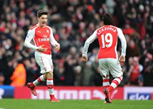 Arsenal V Aston Villa 2014-15 Prints: Five-Star Arsenal: Bellerin and Cazorla Celebrate Goals Against Aston Villa