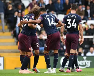 Fulham V Arsenal 2018-19 Prints: Five-Star Aubameyang and Guendouzi: Arsenal's Unstoppable Duo in Dominant Performance against Fulham (2018-19)