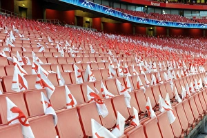 Flags for the fans are left on each seat. Arsenal 2: 1 Barcelona. UEFA Champions League