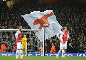 Arsenal V Bayern Munich 2012-13 Prints: Flags waved in the stadium. Arsenal 1: 3 Bayern Munich