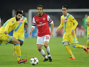 Napoli V Arsenal 2013-14 Prints: Flamini Navigates Past Albiol and Callejon in Napoli-Arsenal Champions League Clash