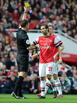 Arsenal V Everton - FA Cup 2014 Prints: Flamini Yelled at by Referee Clattenburg in FA Cup Quarter-Final Clash between Arsenal and Everton