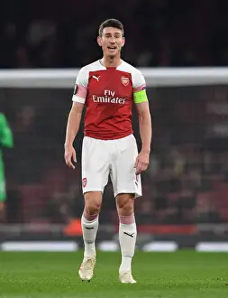 Arsenal V Qarabag 2018-19 Prints: Focused Koscielny: Arsenal's Unyielding Defender in Europa League Battle Against Qarabag