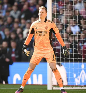Focused Leno in Action: Arsenal's Star Goalkeeper vs. Aston Villa in Premier League