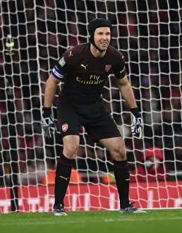 Arsenal V Blackpool Carabao Cup 2018-19 Prints: Focused Petr Cech: Arsenal's Unyielding Barrier in Carabao Cup Battle vs Blackpool (2018-19)