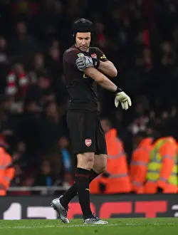 Arsenal V Blackpool Carabao Cup 2018-19 Prints: Focused Petr Cech: Arsenal's Unyielding Bulwark in Carabao Cup Battle vs Blackpool (2018-19)