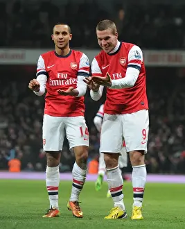 Arsenal V West Ham United 2012-13 Prints: Fourth Goal Celebration: Theo Walcott and Lukas Podolski (Arsenal vs)