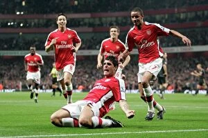 Arsenal v Liverpool - Carling Cup 2009-10 Collection: Fran Merida celebrates scoring Arsenals 1st goal with Craig Eastmond