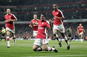 Arsenal v Liverpool - Carling Cup 2009-10 Collection: Fran Merida's Thriller: Arsenal's First Goal in Exciting 2-1 Victory over Liverpool