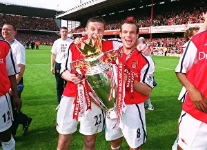 Fredrik Ljungberg and Oleg Luzhny with the F. A. Barclaycard Premiership Trophy