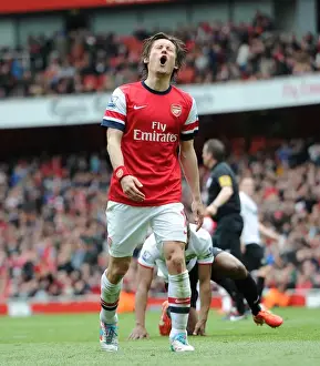 Arsenal V Manchester United 2012-13 Prints: Frustration on the Field: Tomas Rosicky's Emotional Moment at Arsenal vs Manchester United (2012-13)