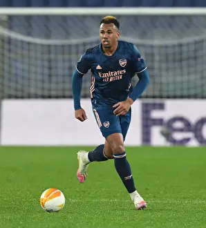 SL Benfica V Arsenal 2020-21 Prints: Gabriel of Arsenal in Action against SL Benfica in the UEFA Europa League Round of 32