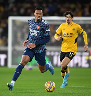 Gabriel of Arsenal in Action Against Wolverhampton Wanderers, Premier League 2021-22