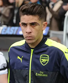 Swansea City V Arsenal - 2016-17 Prints: Gabriel of Arsenal at Swansea City's Liberty Stadium (Premier League, 2016-17)