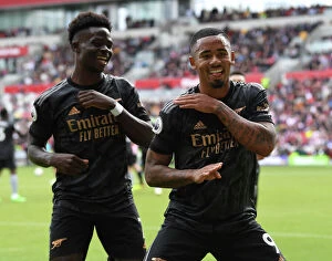 Brentford v Arsenal 2022-23 Collection: Gabriel Jesus and Bukayo Saka Celebrate Arsenal's Second Goal vs Brentford (2022-23)