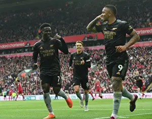 Gabriel Jesus and Bukayo Saka Celebrate Arsenal's Goals Against Liverpool in the 2022-23 Premier League