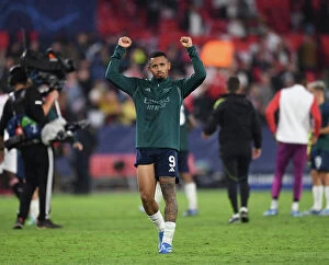 Images Dated 25th October 2023: Gabriel Jesus' Emotional Reaction: Arsenal's Title Push in Champions League Clash with Sevilla