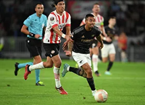 PSV Eindhoven V Arsenal 2022-23 Prints: Gabriel Jesus Outsmarts Erick Gutierrez: Arsenal's Exhilarating Europa League Triumph over PSV Eindhoven (2022-23)