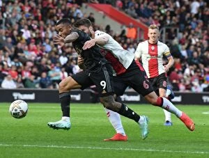 Southampton v Arsenal 2022-23 Collection: Gabriel Jesus vs Duje Caleta-Car: A Premier League Battle at Southampton