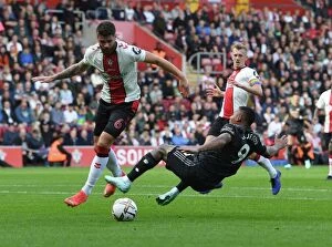 Southampton v Arsenal 2022-23 Collection: Gabriel Jesus vs. Duje Caleta-Car: A Premier League Showdown at Southampton