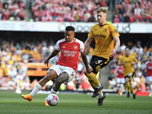 Arsenal v Wolverhampton Wanderers 2022-23 Collection: Gabriel Jesus vs. Nathan Collins: A Riveting Rivalry in Arsenal's Battle Against Wolverhampton