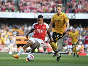 Arsenal V Wolverhampton Wanderers 2022-23 Prints: Gabriel Jesus vs. Nathan Collins: A Riveting Rivalry in Arsenal's Battle Against Wolverhampton Wanderers