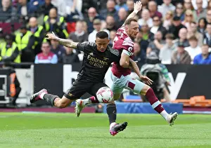 West Ham United V Arsenal 2022-23 Prints: Gabriel Jesus vs Vladimir Coufal: A Premier League Battle at London Stadium