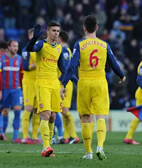 Gabriel and Koscielny Celebrate Arsenal's Victory over Crystal Palace