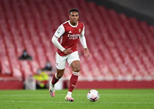 Arsenal V Leicester City 2020-21 Prints: Gabriel Magalhaes in Action: Arsenal vs