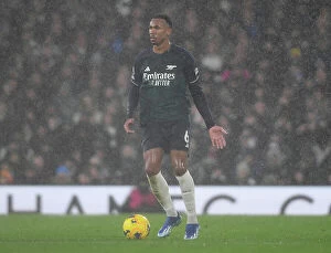 Fulham v Arsenal 2023-24 Collection: Gabriel Magalhaes: Arsenal's Unyielding Defender Shines in Premier League Victory over Fulham