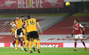 Arsenal v Wolverhampton Wanderers 2020-21 Collection: Gabriel Magalhaes Scores the Lone Goal: Arsenal vs. Wolverhampton Wanderers in Emirates Stadium