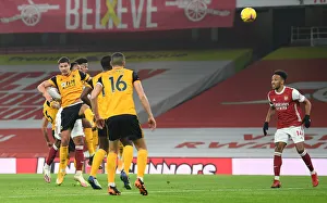 Gabriel Magalhaes Scores the Lone Goal: Arsenal vs. Wolverhampton Wanderers in Emirates Stadium (2020-21)