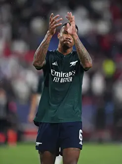 Gabriel Magalhaes Triumphant Salute: Arsenal's Victory Over Sevilla in the 2023-24 UEFA Champions League