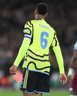 Gabriel Magalhaes Unwavering Concentration: Arsenal's Defender in Carabao Cup Battle against West Ham United (2023-24)