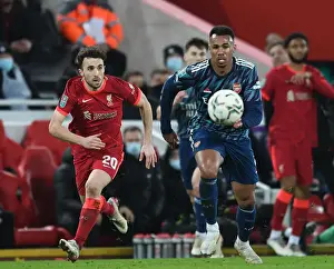 Liverpool V Arsenal Carabao Cup 21-22 Prints: Gabriel Magalhaes vs Diogo Jota: Intense Battle in Liverpool v Arsenal Carabao Cup Semi-Final