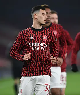 Arsenal V Manchester City - Carabao Cup 2020-21 Prints: Gabriel Martinelli Gears Up: Arsenal vs Manchester City Carabao Cup Showdown at Empty Emirates Stadium