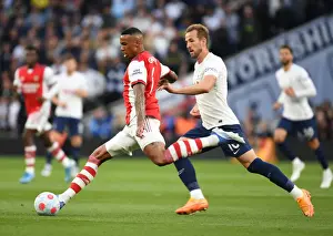 Tottenham Hotspur V Arsenal 2021-22 Prints: Gabriel Outmuscles Harry Kane: Intense Battle Between Tottenham and Arsenal in Premier League Showdown (2021-22)