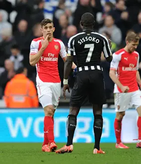 Newcastle United V Arseal 2014/15 Prints: Gabriel Protests Moussa Sissoko Foul: Newcastle United vs Arsenal, Premier League 2014/15