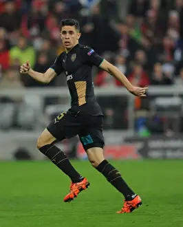 Bayern Munich V Arsenal 2015-16 Prints: Gabriel vs Bayern Munich: Arsenal's Defender in Champions League Showdown at Allianz Arena