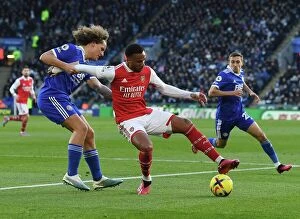Images Dated 25th February 2023: Gabriel vs. Faes: A Premier League Battle at The King Power Stadium - Leicester City vs