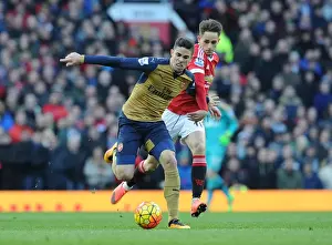 Manchester United V Arsenal 2015/16 Prints: Gabriel vs Januzaj: A Premier League Battle at Old Trafford