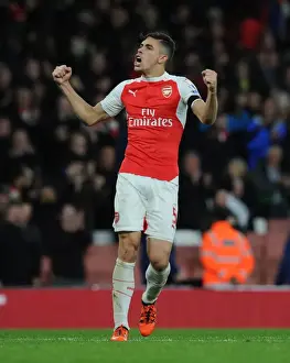 Arsenal V Everton 2015/16 Prints: Gabriel's Glory: Arsenal Defender Celebrates Win Against Everton (2015/16 Premier League)