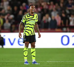 Brentford V Arsenal - Carabao Cup 2023-24 Prints: Gabriel's Reaction: Brentford vs Arsenal in Carabao Cup Third Round