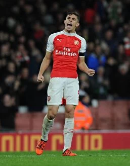 Images Dated 24th October 2015: Gabriel's Triumph: Arsenal Defender Celebrates Victory Over Everton (2015/16)