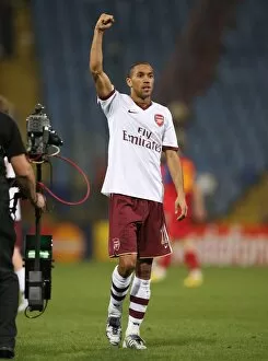 Steaua Bucharest v Arsenal 2007-08 Collection: Gael Clichy (Arsenal) celebrates at the end of the match